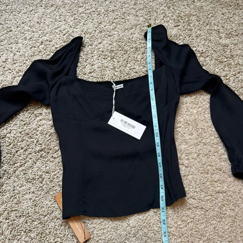 Reformation Reign Top Square Neck Long Sleeve Black NWT 10